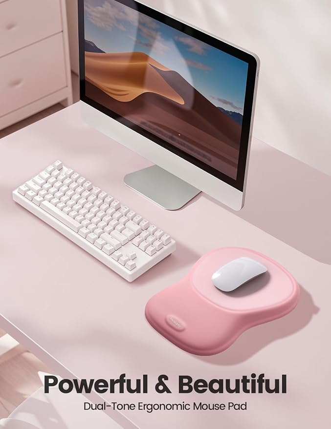meatanty Mouse Pad with Wrist Rest, Ergonomic Mouse Wrist Support, Desk Mouse Mat Computer Accessories, Comfortable Palm Hand Pain Relief, Cute Non-Slip Laptop Cushion, Office Home Gaming Women-Pink