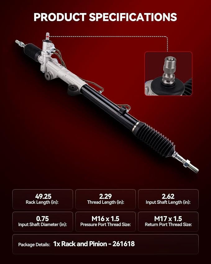 Torchbeam Hydraulic Power Steering Rack and Pinion Replacement for Toyota 2000-2006 Tundra, 2001-2007 Sequoia Replace# 261618