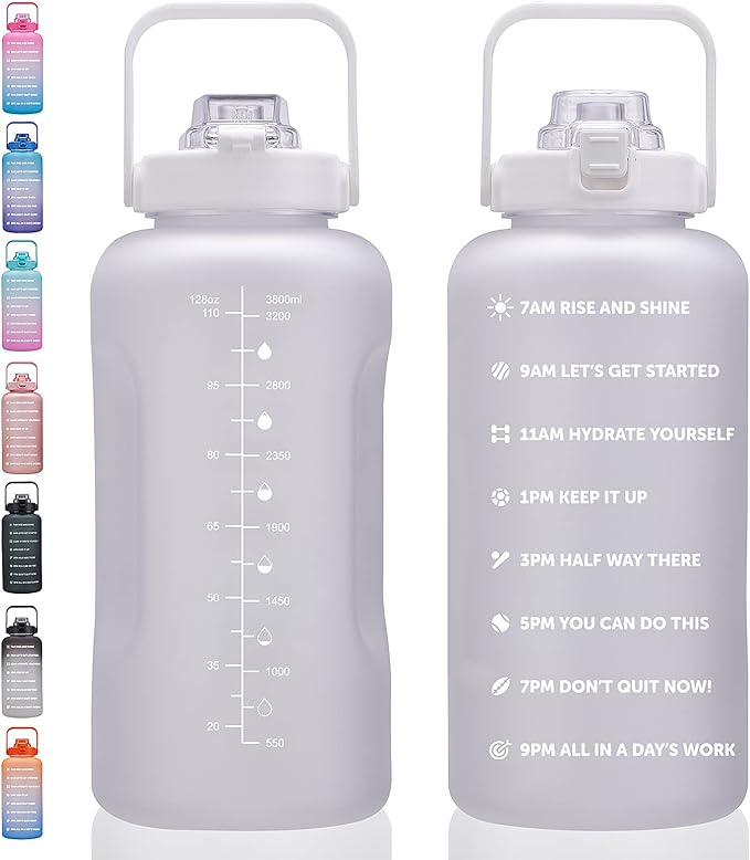 ST-YIBEN 64oz,100oz,128oz Large Motivational Water Bottle with Time Marker, Leakproof & BPA Free Half Gallon Big Water Bottle with Straw Handle Tritan Frosted Water Jug for Gym,Fitness,Outdoor Sports