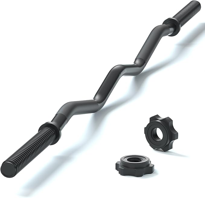 47" EZ Curl Bar Weight Lifting Bar, 1-inch Curling Bars for Weight lifting | Barbell bar for Hip Thrusts/Squats/Lunges for Gym and Home, With 2 Star Double Risk Star-nuts (220lb Weight Capacity)