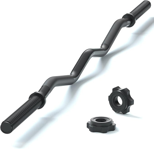 47" EZ Curl Bar Weight Lifting Bar, 1-inch Curling Bars for Weight lifting | Barbell bar for Hip Thrusts/Squats/Lunges for Gym and Home, With 2 Star Double Risk Star-nuts (220lb Weight Capacity)