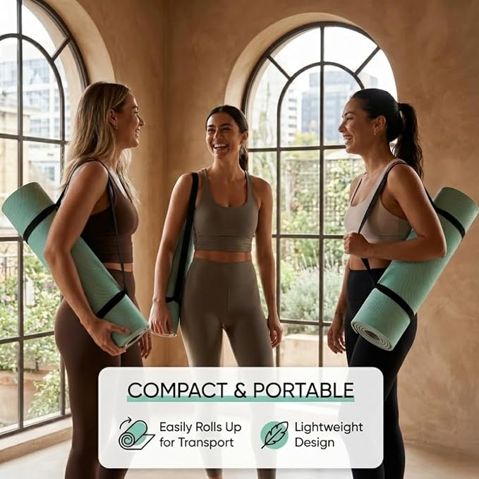TPE Yoga Mat (72" x 24" x 5mm) - Cruise Color Non-Slip Workout Mat with Alignment Lines for Women & Men - Durable, Eco-Friendly, Latex-Free Exercise Mat for Home, Pilates & Fitness by ENERGI CORE