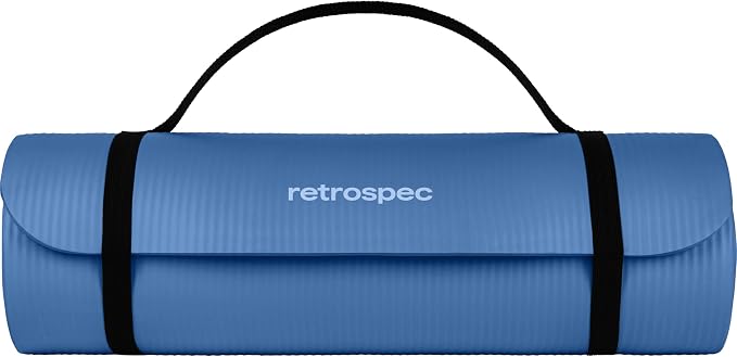 Retrospec Solana Yoga Mat 1" Thick w/Nylon Strap for Men & Women - Non Slip Exercise Mat for Home Yoga, Pilates, Stretching, Floor & Fitness Workouts