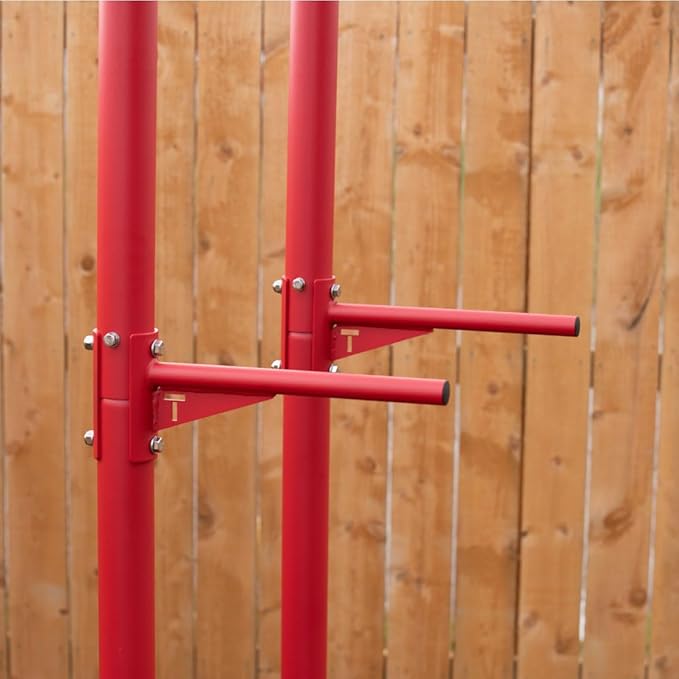 Titan Fitness Outdoor Power Tower, Red, 4-Stations-in-1, Pull-Up, Dip, Knee Raise, Push-Up Stations
