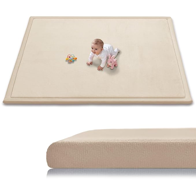 Baby Play Mat for Floor, 71'' x 59'' Thicken Foam Soft Padded Playmat for Tummy Time, Playpen Mat for Toddlers Infant Kids, Water-Repellent Coral Velvet, Non-Slip Bottom Safe for Crawling (Brown)