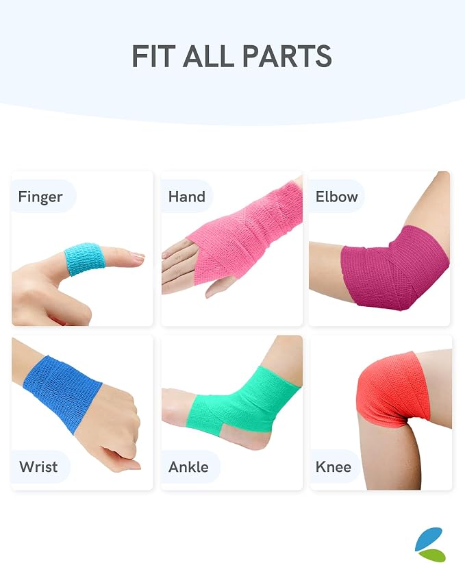 FriCARE Self Adhesive Bandage Wrap, Medical Tape in First Aid Kit, Vibrant | Elastic Cohesive Bandages for Sports/Vet/Wrist Ankle Wounds, 2 Inches X 5 Yards, Latex-free 6 Rolls