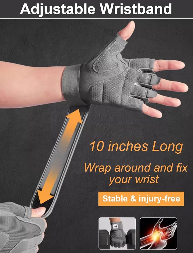 SUJAYU Workout Gloves for Men Women, Anti-Slip Fingerless Gloves for Weightlifting, Mens Workout Gloves Weight Lifting Gloves Gym Gloves for Men, Exercise Gloves Gym Accessories for Men