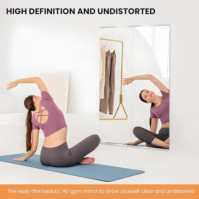 pertetey Home Gym Mirror, 79X32 Inch(1Pack) Large Frameless Tempered Glass Full Body Wall Mounted Mirror for Gym, Yoga, Exercise, Dance Studio