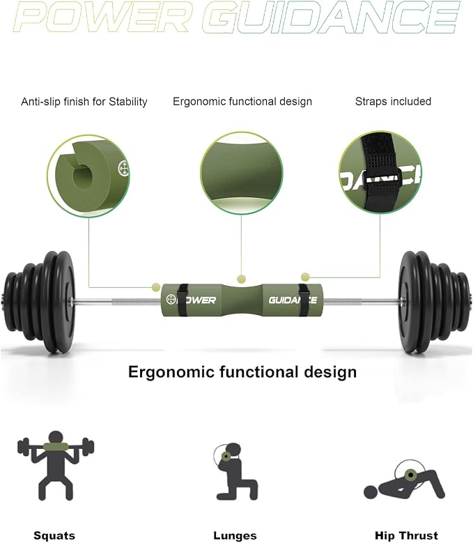 POWER GUIDANCE Barbell Squat Pad - Neck & Shoulder Protective Pad - Great for Squats, Lunges, Hip Thrusts, Weight Lifting & More - Fit Standard and Olympic Bars Perfectly