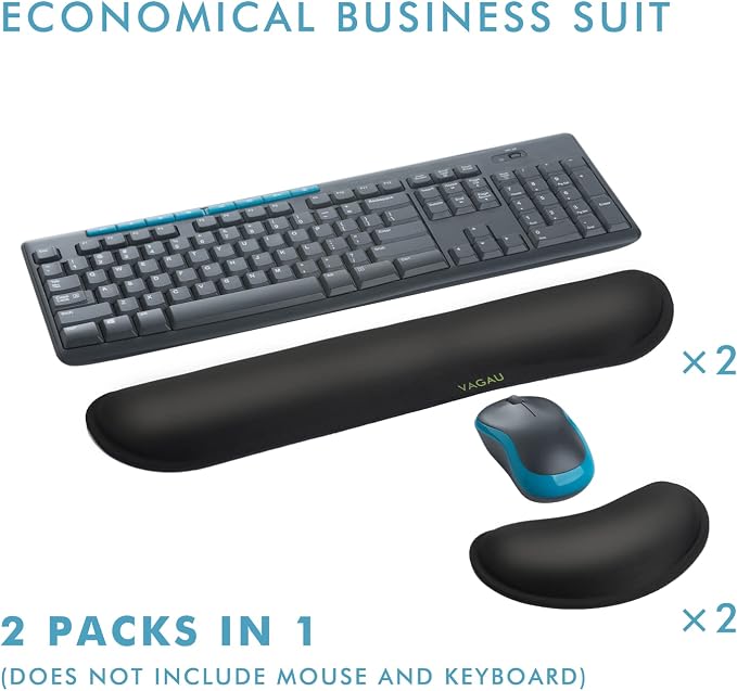 VAGAU Premium Keyboard Wrist Rest and Mouse Pad Wrist Support (2 Pack) | Ergonomic Memory Foam Set for Office, Laptop, Mac, Computer and Gaming, Comfortable Typing &Wrist Pain Relief