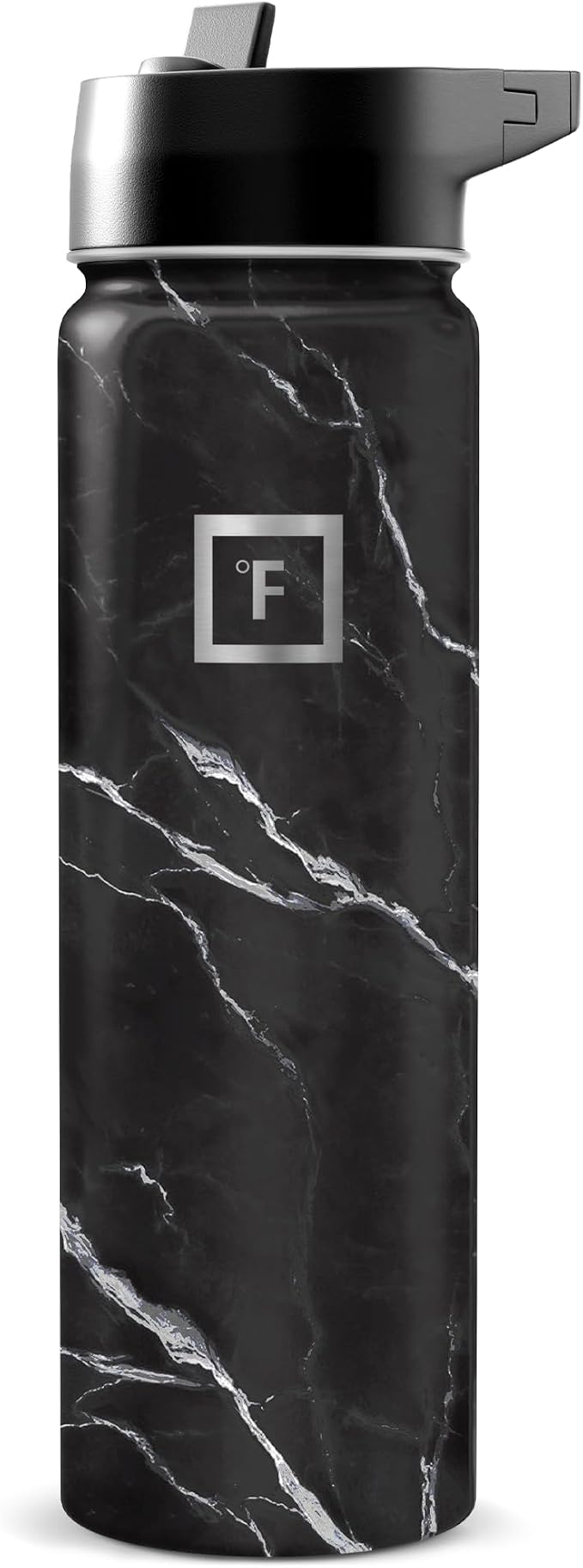 IRON °FLASK 24 oz Wide Mouth Water Bottle with Straw | Insulated Stainless Steel Sports Water Bottle with Leakproof Straw Lid - BPA Free, Cold 24 Hrs, Sweat Free (Black Marquina)