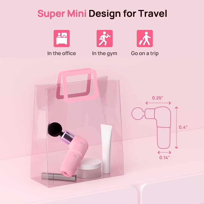 Super Mini Massage Gun Deep Tissue, Percussion Muscle Massager | Compact Sports Travel Massage Gun, FSA Eligible Portable Massager Gun for Her Him, Handheld Massager Gun HSA Eligible Pink