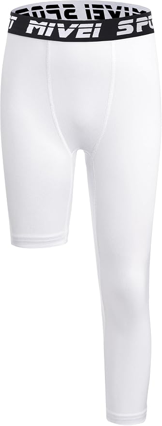 MIVEI One Leg Compression Tights Youth Boys Basketball Leg Sleeve | Kids Compression Pants Girls' Single Leg Tights 3/4 Leggings for Baseball Softball Soccer Running Football, Sports Base Layer