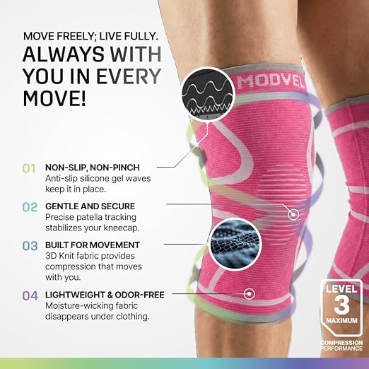 Modvel 2 Pack Knee Brace for Women - Knee Support for Walking, Knee Compression Sleeves for Pain Relief, Knee Sleeves for Women, Knee Brace for Sports, Workouts & Arthritis