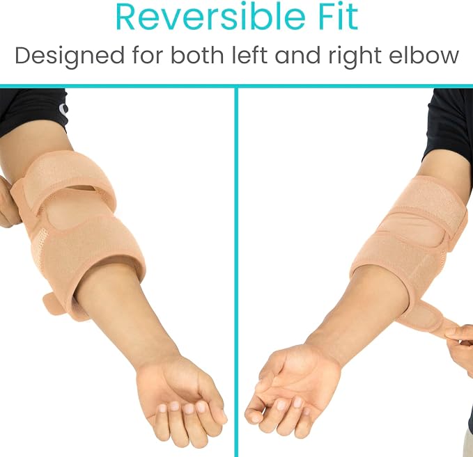 Vive Elbow Brace - Tennis Compression Sleeve - Wrap for Golfers, Bursitis | Left or Right Arm - Tendonitis Support Strap for Golf, Men and Women - Epicondylitis and Sports Recovery (Beige, Standard)