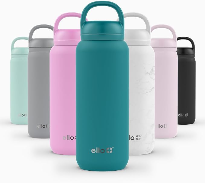 Ello Cooper Twist 32oz Insulated Stainless Steel Chug Water Bottle, Antigua | Leakproof water bottle with chug lid and carry loop. BPA-free, keeps drinks cold 32 hours, great for gym, travel, and school.