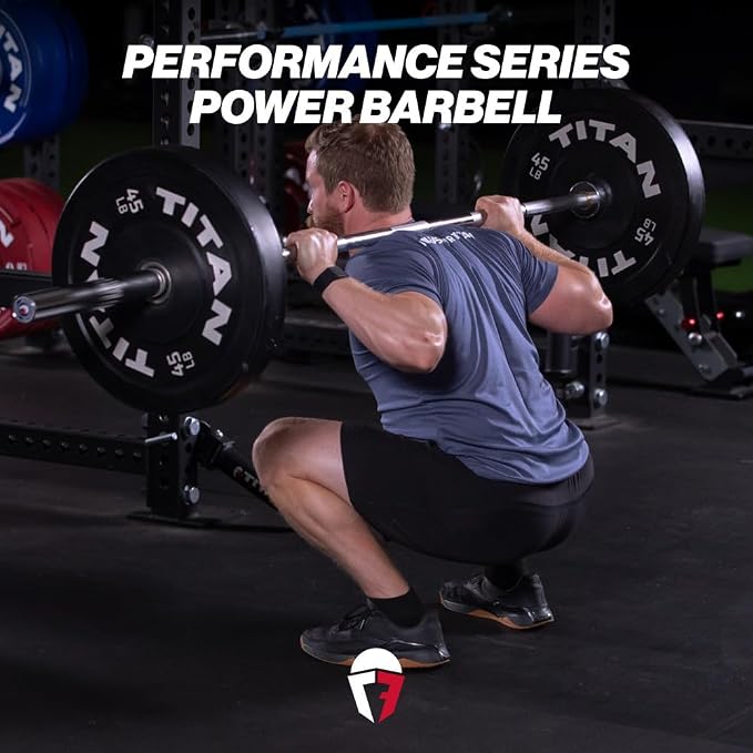 Titan Fitness Performance Series 20 KG Power Bar, 1500 LB Capacity, 29mm Shaft, Chrome Finish, Bronze Bushings and Precision Medium Mountain Knurling, Olympic Strength Training Barbell