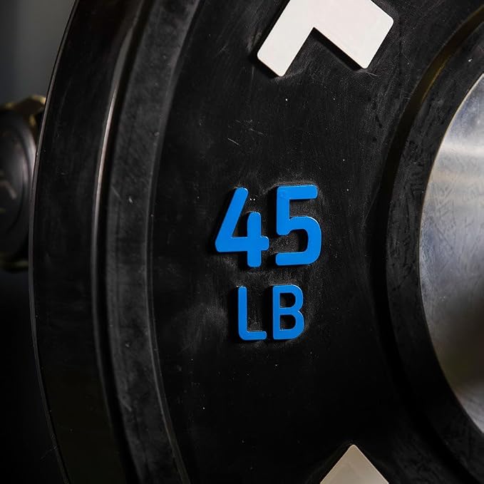 Titan Fitness Elite Competition Bumper Plate, Color-Coded Weight Indicators, Olympic Weight Plate, Low Bounce Rubber Exterior with Steel Core