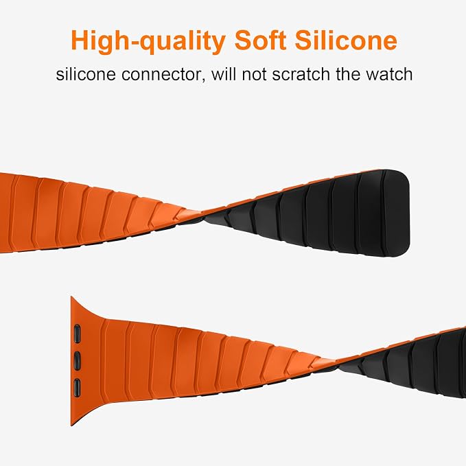 Tasikar Magnetic Bands Compatible with Apple Watch 42mm(Series 11/Series 10) 41mm 40mm 38mm Soft Silicone Replacement Loop Wristband for iWatch SE Series 11 10 9 8 7 6 5 4 3, Orange-Black