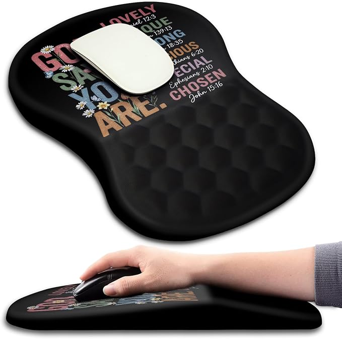 Hokafenle Ergonomic Mouse Pad Wrist Support with Massage Design, Wrist Rest Pain Relief Mousepad with Memory Foam&Non-Slip PU Base, Mouse Pads for Wireless Mouse & Desk (12x8 inch,God Said)