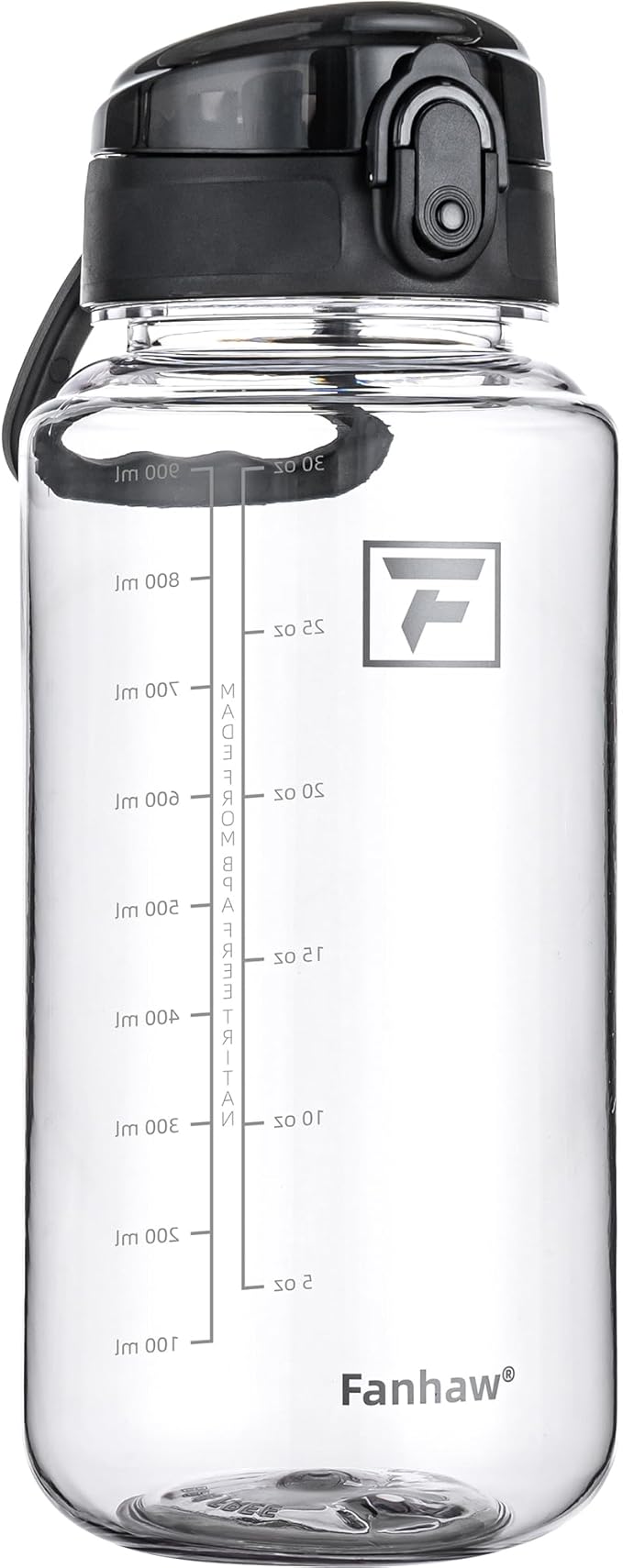 Fanhaw 32 Oz Clear Tritan Water Bottle, BPA-Free & Leak-Proof, Wide Mouth with Anti-dust Chug Lid, Reusable Plastic Bottle for Gym, Travel, School & Office, Back to School Essentials (Clear&Black)