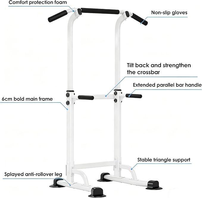 Adjustable Power Tower Pull Up Bar Dip Station, Free Standing Pull Up Rack Dip Station for Home Gym, 400LBS Capacity Height Heavy Duty Multi-Function Home Strength Training Fitness Workout Equipment