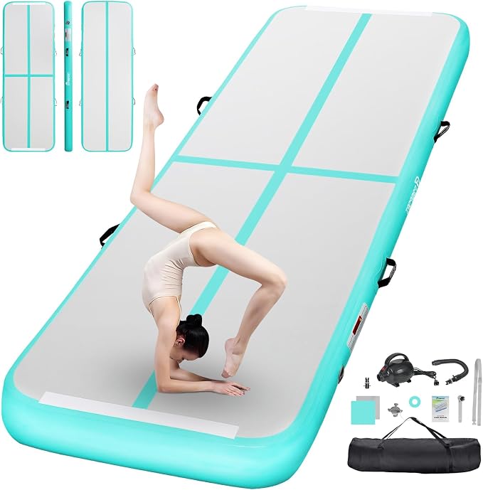 FBSPORT Inflatable Air Gymnastics Mat Training Mats 4/8 inches Thickness Gymnastics Tracks for Home Use/Training/Cheerleading/Yoga/Water with Pump