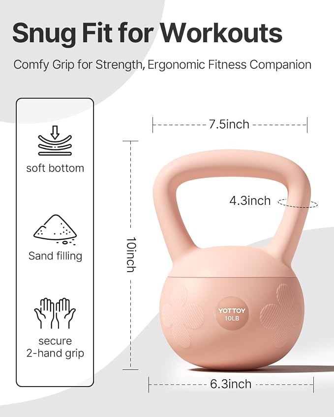 YOTTOY Soft Kettlebell for Home Workouts, Anti-Slip Wide Handle Strength Training Kettlebells, Cushioned Base for Safety - Ideal for Men, Women & Beginners