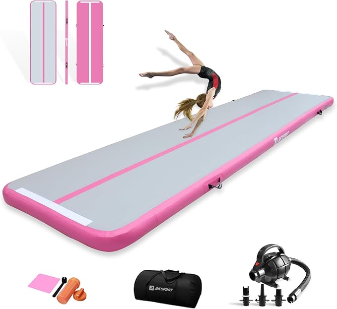 AKSPORT Gymnastics Air Mat Tumble Track Tumbling Mat Inflatable Floor Mats with Air Pump for Home Use/Tumble/Gym/Training/Cheerleading/Parkour/Beach/Park/Water
