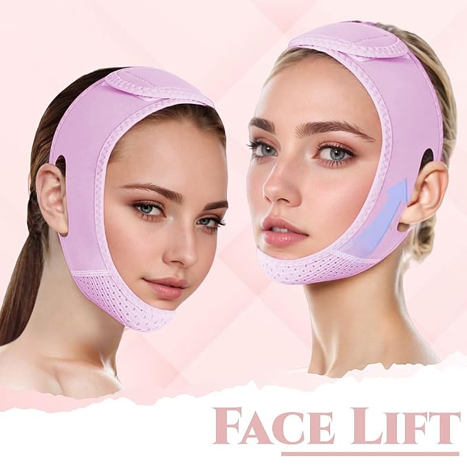 ROWMATE V Line Lifting Mask Chin strap for sleeping, V Line Lifting Mask for Women,Jaw Exerciser，Medium,Purple