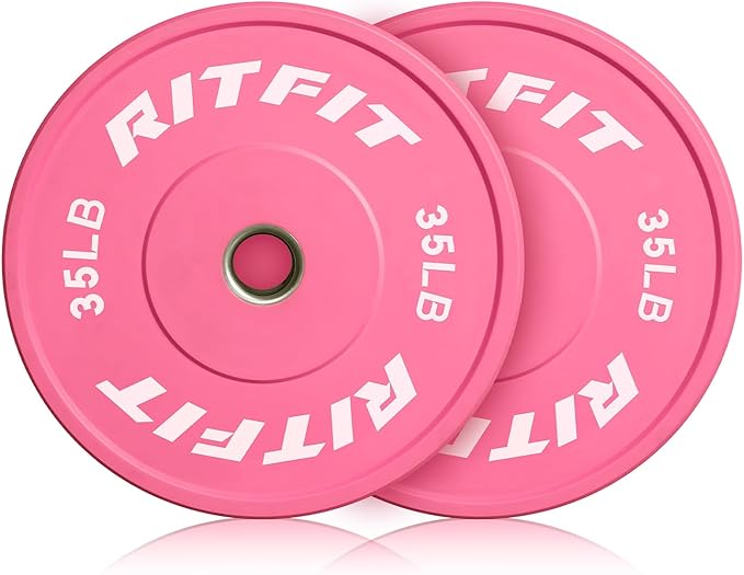 RITFIT Pink Olympic Bumper Plates with Steel Insert for Home Gym | High-Density Rubber with Low Bounce, 2-Inch Olympic Bore with Steel Insert, Pink Color for Strength Training