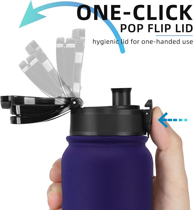 Fanhaw 20 oz Insulated Stainless Steel Water Bottle with Anti-Dust Chug Lid & Carabiner Lid, Leakproof Vacuum Metal Bottle for Kids, Teens & Adults, Back to School Essentials (Purple Green)