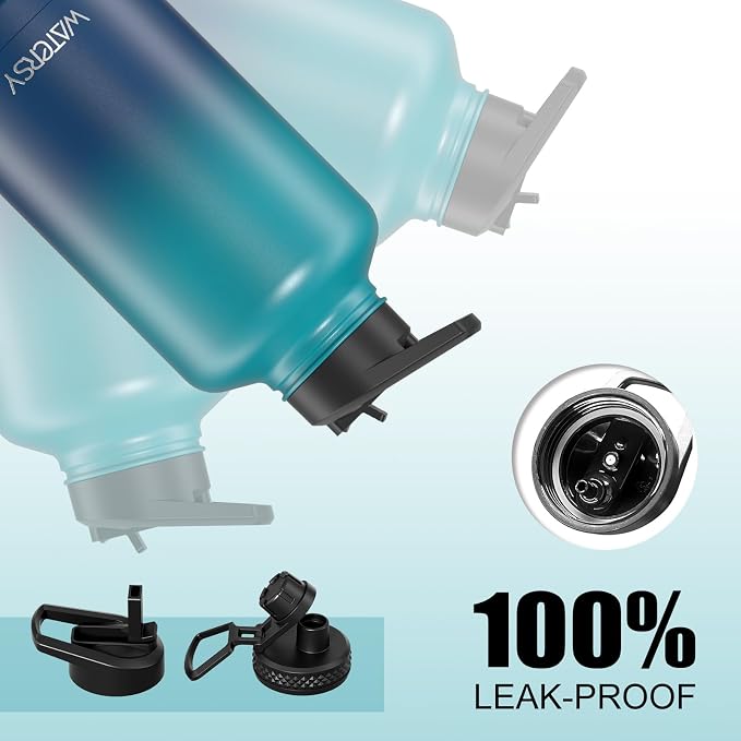 64oz Insulated Water Bottle (Cold for 48 Hrs),BPA Free&Leak Proof,Half Gallon Stainless Steel Water Flask,Water Jug with Straw Spout Lids for Gym,Hiking,Camping,Gradient Blue