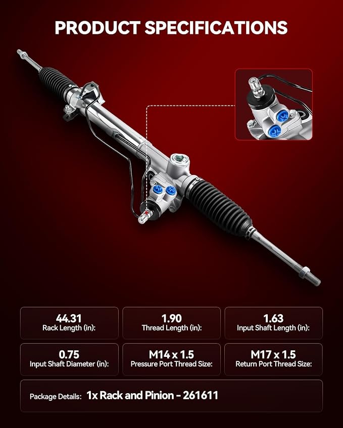 Torchbeam Hydraulic Power Steering Rack and Pinion Replacement for Toyota 1998 1999 2000 2001 2002 2003 2004 Tacoma 2.4L 3.4L, RWD Only Replace# 971611