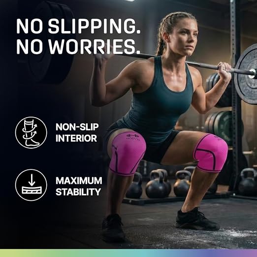 Modvel 7mm Neoprene Knee Sleeves for Men & Women Weightlifting & Powerlifting – Compression Knee Sleeve Support for Squats, Gym, Training – USPA, IPL Approved – Small Pink (Pair)