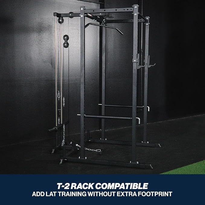 Titan Fitness T-2 Series 71" LAT Pulldown and Low Row Attachment, Plate-Loaded 300 LB Capacity, Space Saving Rack Mounted LAT Pulley Tower, Includes LAT Pulldown and Low-Row Handle