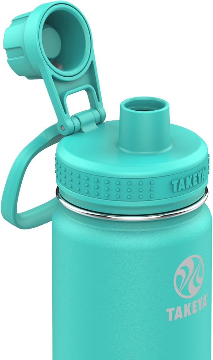 Takeya Actives Stainless Steel Water Bottle, Insulated Spout Lid, Keeps Drinks Cold 24 Hrs, Leakproof, Durable, Dishwasher Safe, Ideal for Gym, Travel, Fits Most Cup Holders, 18 oz/Teal