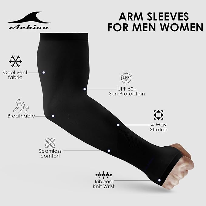 Achiou Arm Sleeves for Men Women, Sun Sleeves UV Protection Cooling Sports | Compression,Tattoo Sleeve Cover, Thumb Hole Design,Tattoo Cover Up, UPF 50+, Versatile Use for Basketball Football Volleyball