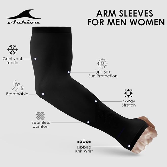 Achiou Arm Sleeves for Men Women, Sun Sleeves UV Protection Cooling Sports | Compression,Tattoo Sleeve Cover, Thumb Hole Design,Tattoo Cover Up, UPF 50+, Versatile Use for Basketball Football Volleyball
