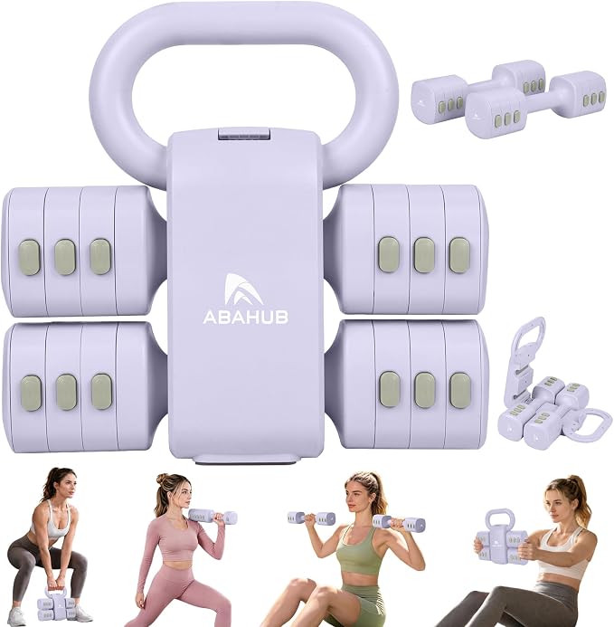 Abahub 2 in 1 Kettlebell & Dumbbell Set, Adjustable Dumbbell for Home Gym | Dumbbell with Kettlebell Converter Set of 2, Full Body Workout Kettlebell for Women