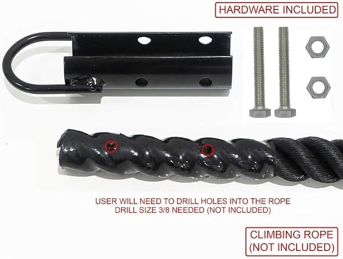 1.5” Climbing Rope Clamp，2 Sets Rope Climb Clasp Workout Rig Attachment Hook for Rope Climbing Garage Gym Fitness Equipment with Carabiner Eyehook Strength Training Home Indoor Safety