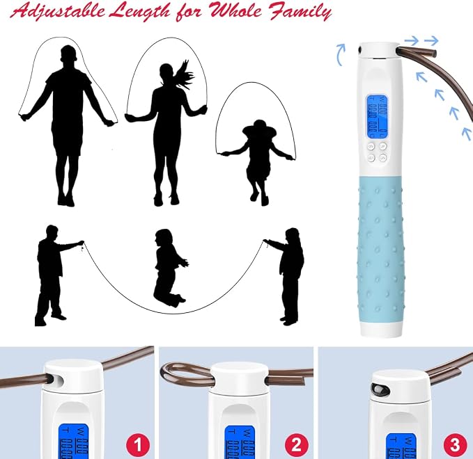 Jump Rope, Weighted Jump Rope for Fitness, Skipping Rope with Counter - Heavy Handles, Adjustable Length - Cordless Jumping Rope for Men Women Kids Fitness Exercise Training