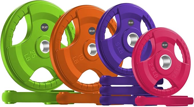 SPART 2-Inch Color Rubber Coated Olympic Grip Plate in Pairs or Single for Strength Training, Weightlifting and Bodybuilding, Solid Cast Iron Weight Plates for Barbell, 2.5LB/5LB/10LB/25LB/35LB/45LB, Two Years Warranty