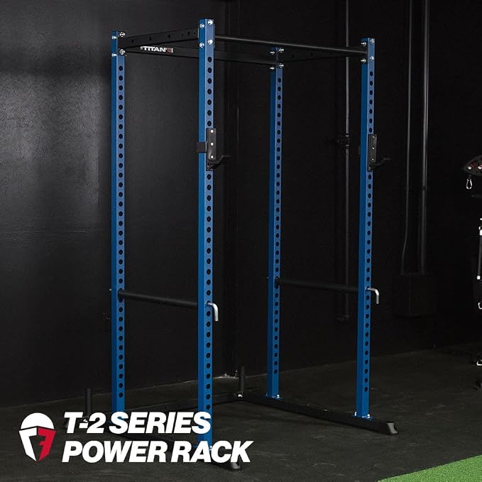 Titan Fitness T-2 Series Short Power Rack, Skinny Pull Up Bar, Pin and Pipe Safeties, Standard J-Hooks, for Home Garage Gym Weightlifting and Strength Training