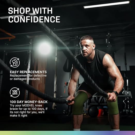 Modvel 7mm Neoprene Knee Sleeves for Men & Women Weightlifting & Powerlifting – Compression Knee Sleeve Support for Squats, Gym, Training – USPA, IPL Approved – Large Green (Pair)