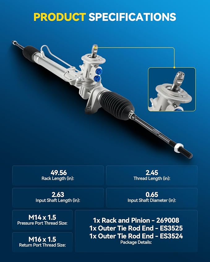 PHILTOP Power Steering Rack and Pinion Assembly for 2000-2005 Jetta, 1998-2010 Beetle, 2000-2006 Golf, Hydraulic Power Steering Replaces OEM 26-9008, ES3524, ES3525