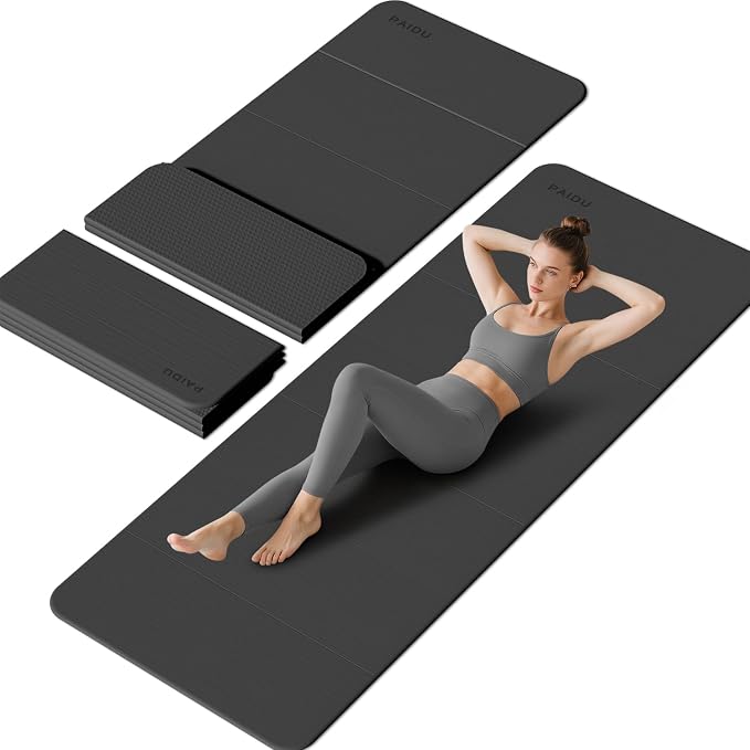 PAIDU Foldable Yoga Mat 10mm Thick, 75"x26" Non-Slip Fitness Exercise Mat | SGS Certified| uick Fold，Easy Storag，Portable for Yoga/Pilates/Studio/Home Workout