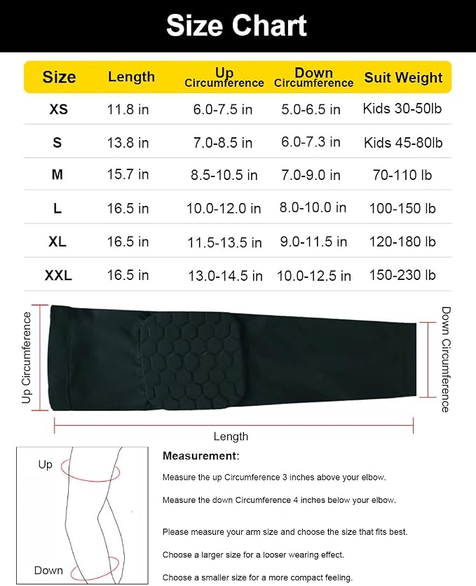 Honeycomb Anti Collision Padded Arm Sleeves - 2 Pack for Basketball, Football, Volleyball