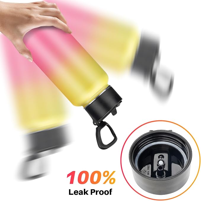 Insulated Water Bottle With Straw, 32 oz Vacuum Insulated Stainless Steel Sports Water Flask, Keeps Cold and Hot, Metal Water Bottle Wide Mouth for Gym Travel Camping (Yellow&Pink)