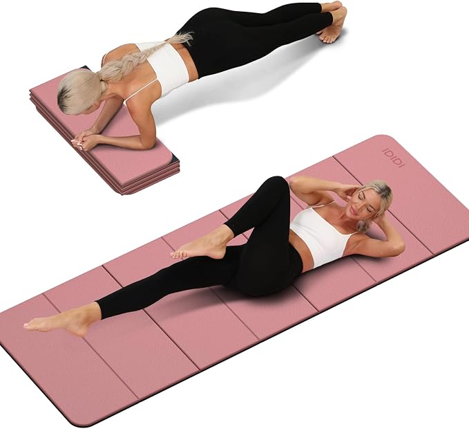 Foldable Yoga Mat Extra Thick 0.32 Inches(8mm) | SGS-certified, odorless POE. Non-slip surface & no curling edges. Great for yoga, Pilates & home gym.